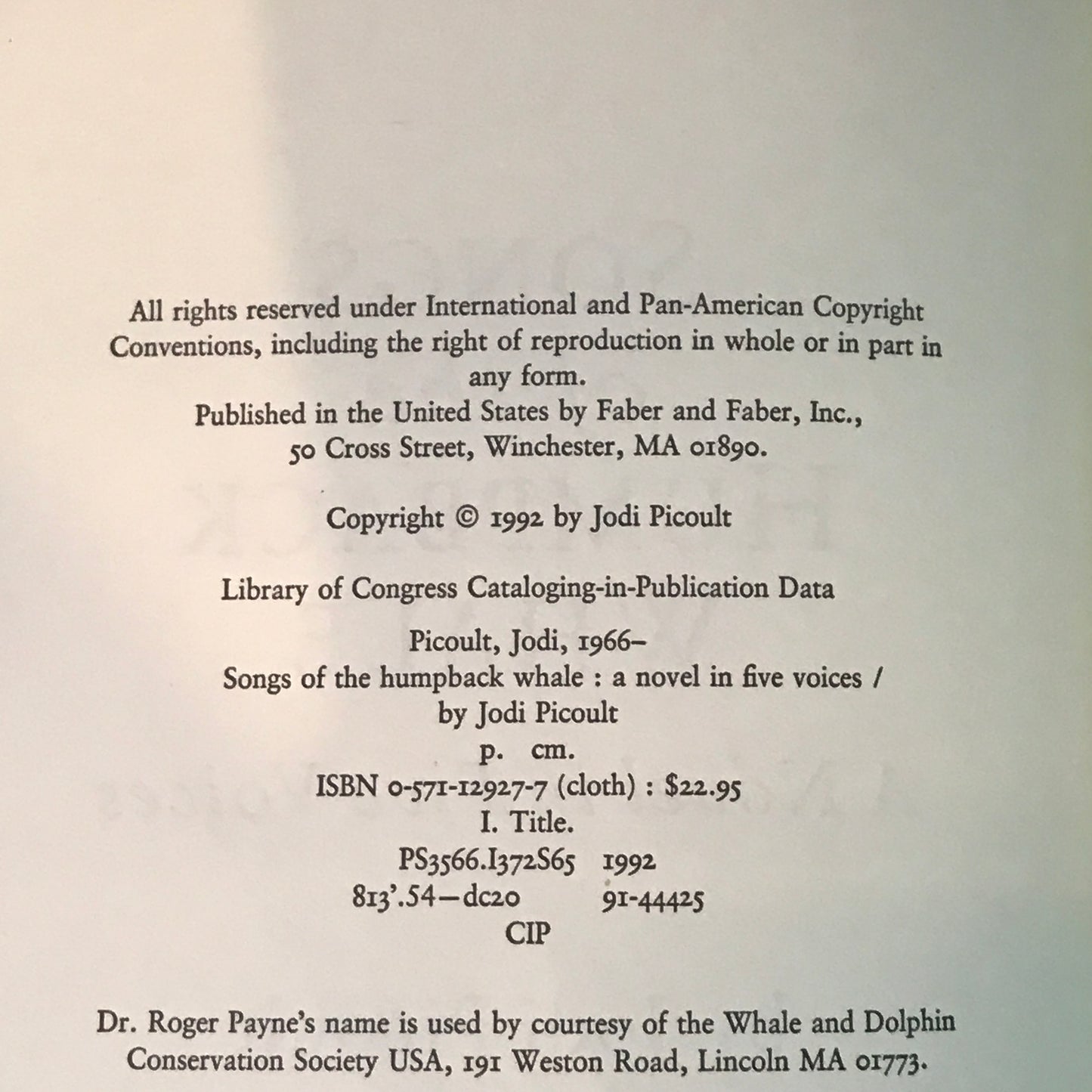 Songs of the Humpback Whale - Jodi Picoult - Signed - 1992