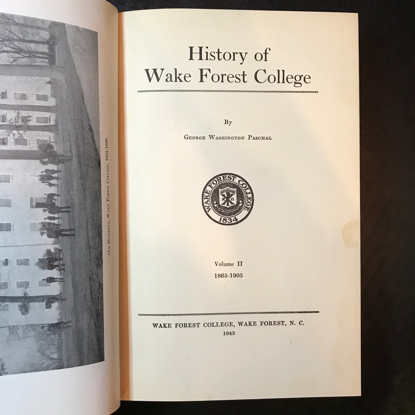 History of Wake Forest College - George Washington Paschal - Three Volume Set - 1935-1943