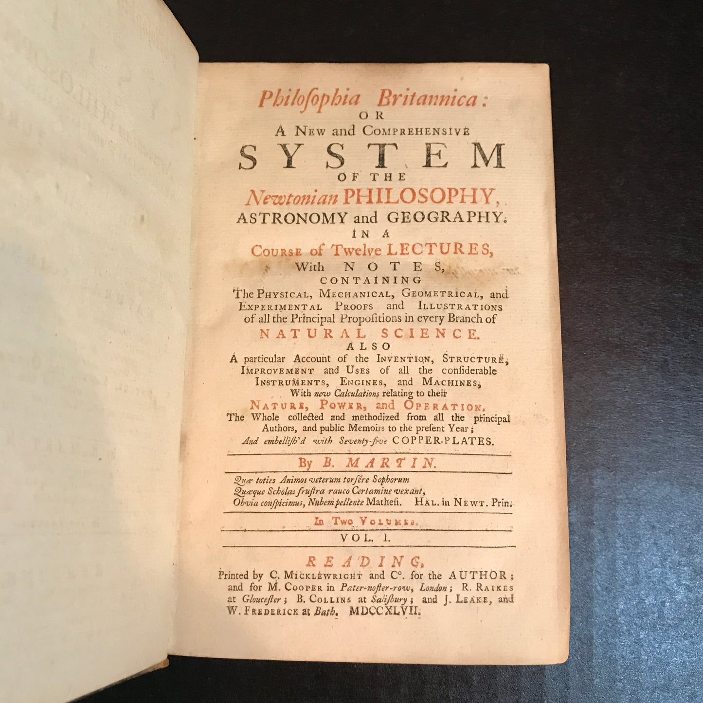 A New and Comprehensive System of the Newtonian Philosophy, Astronomy and Geography - B. Martin - Volume 1 of 2 - 1747