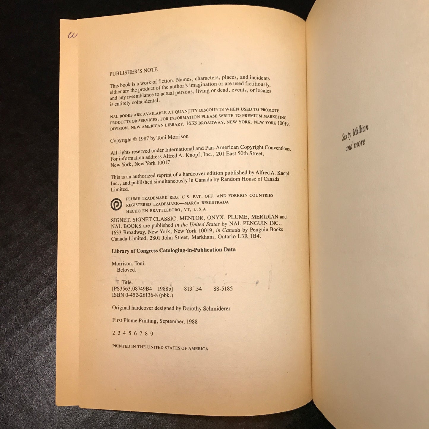 Beloved - Toni Morrison - Signed - First Paperback Edition - 1988