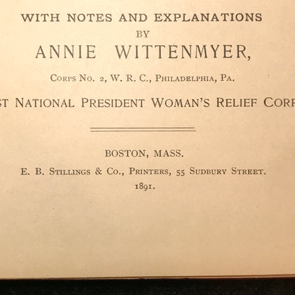 Red Book Woman's Relief Corps - Annie Wittenmyer - 1891