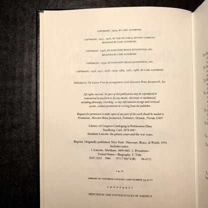Abraham Lincoln - Easton Press - Carl Sandburg - 1970