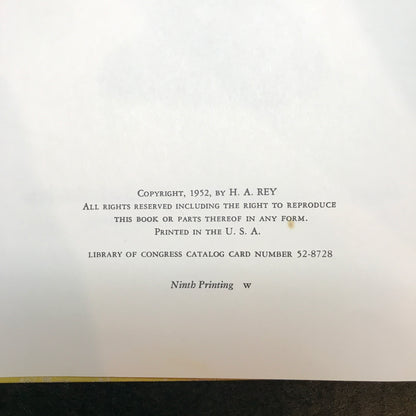 Curious George Rides A Bike - H.A. Rey - 9th Print - Later Reprint - 1966