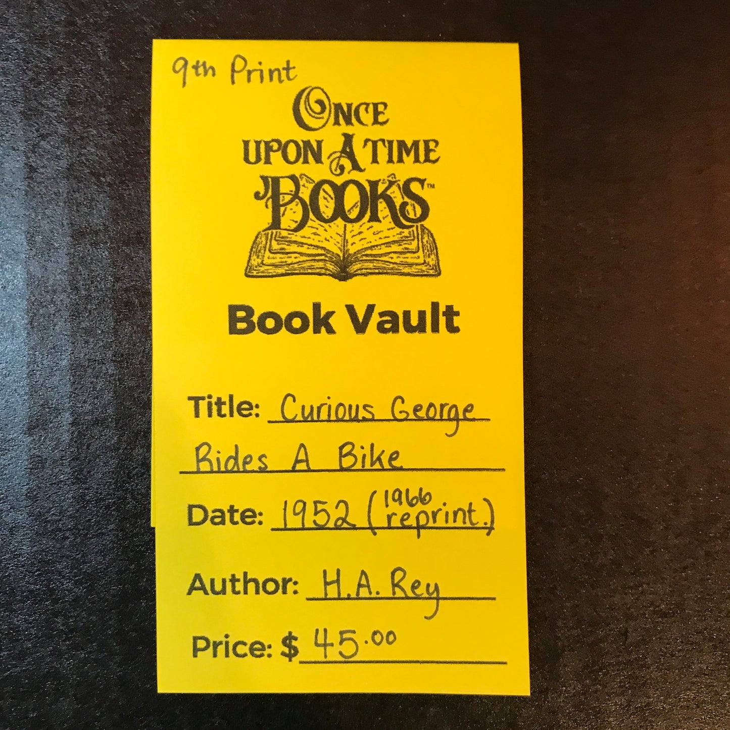 Curious George Rides A Bike - H.A. Rey - 9th Print - Later Reprint - 1966