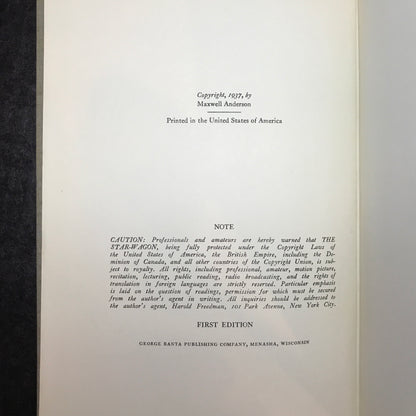 The Star-Wagon - Maxwell Anderson - First Edition - 1937