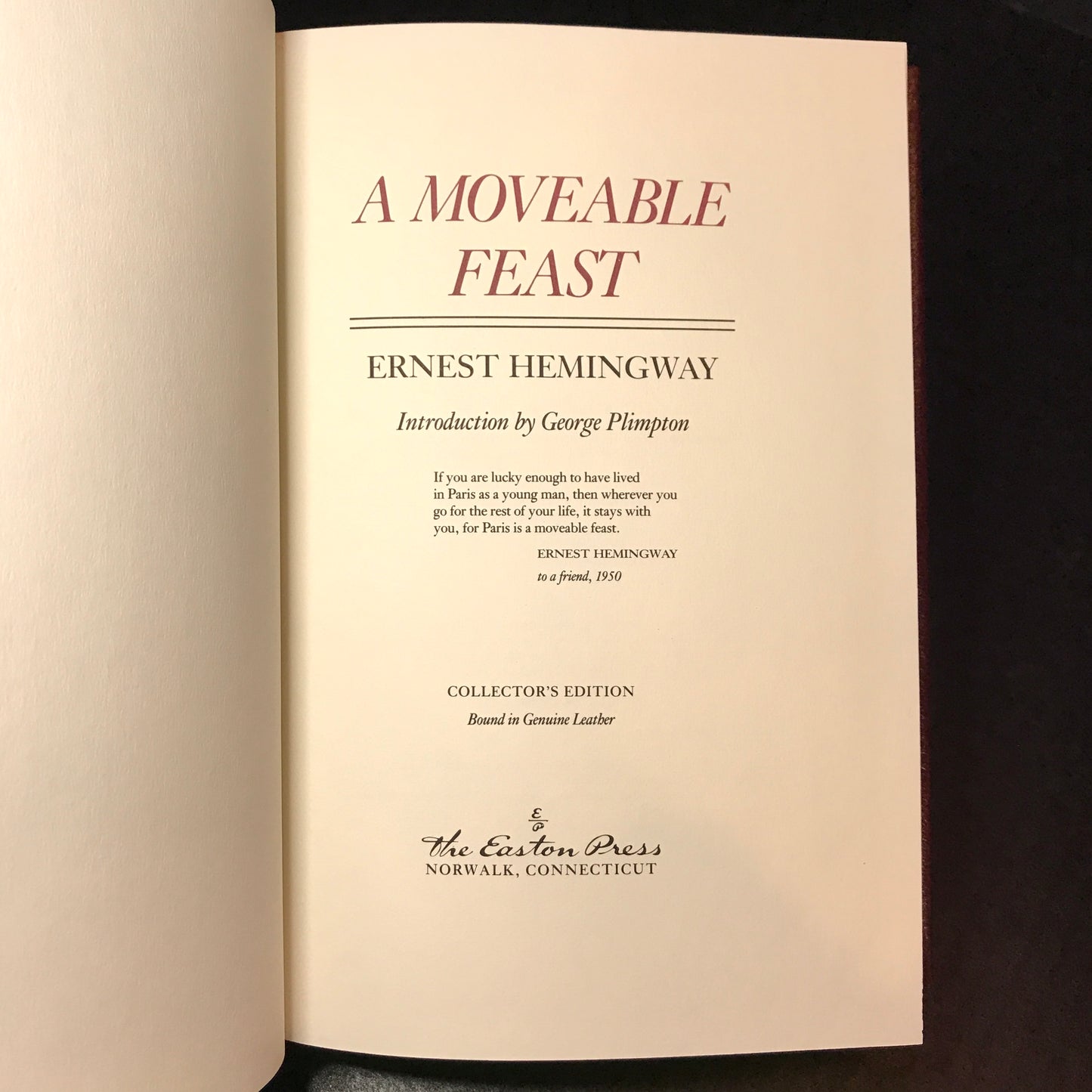 A Moveable Feast - Ernest Hemingway - Easton Press - 1990