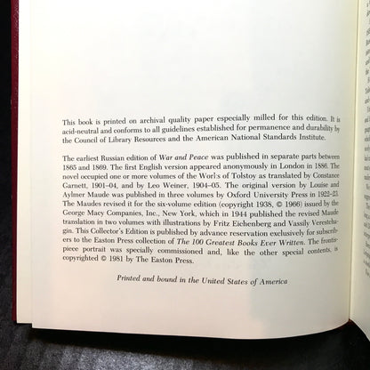 War and Peace - Leo Tolstoy - Easton Press - 1981