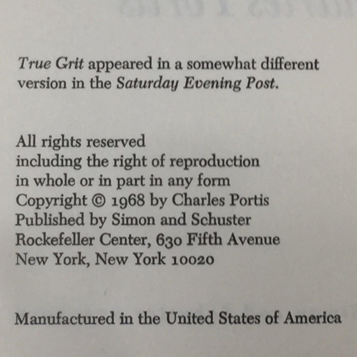 True Grit - Charles Portis - Book Club Edition - 1968