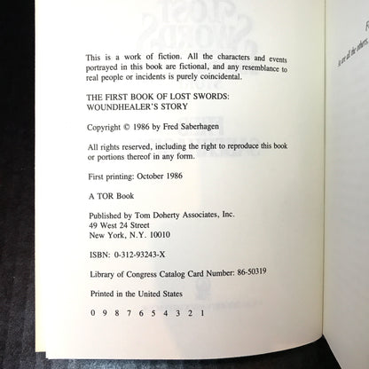 The First Book of Lost Swords: Woundhealer's Story - Fred Saberhagen - First Edition - 1986