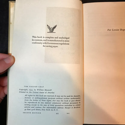 The Folded Leaf - William Maxwell - 2nd Edition - 1945