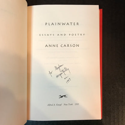 Plainwater - Anne Carson - Signed - 1st Edition - 1995