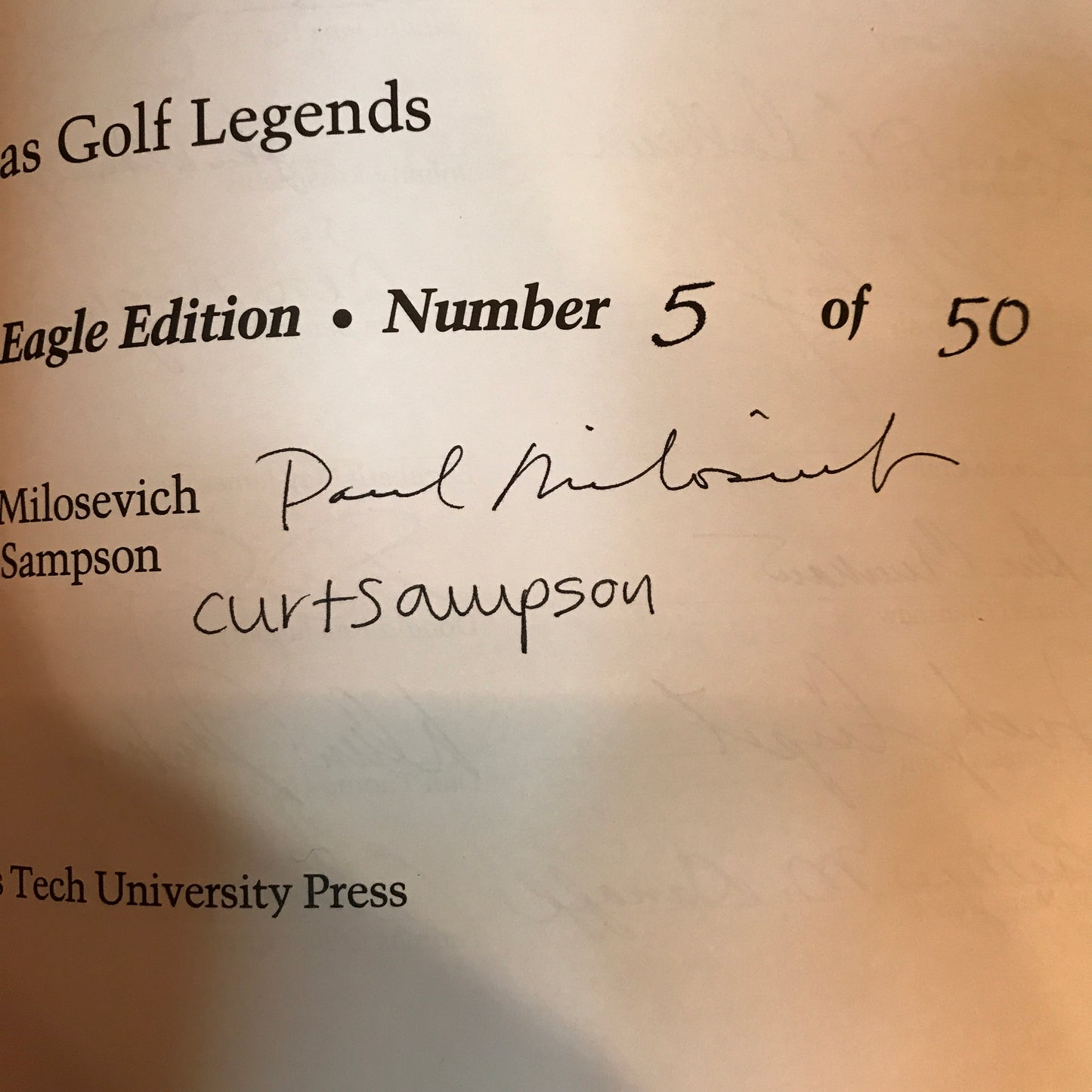 Texas Golf Legends - Paul Milosevich and Curt Sampson - Eagle Edition - Signed - 1993