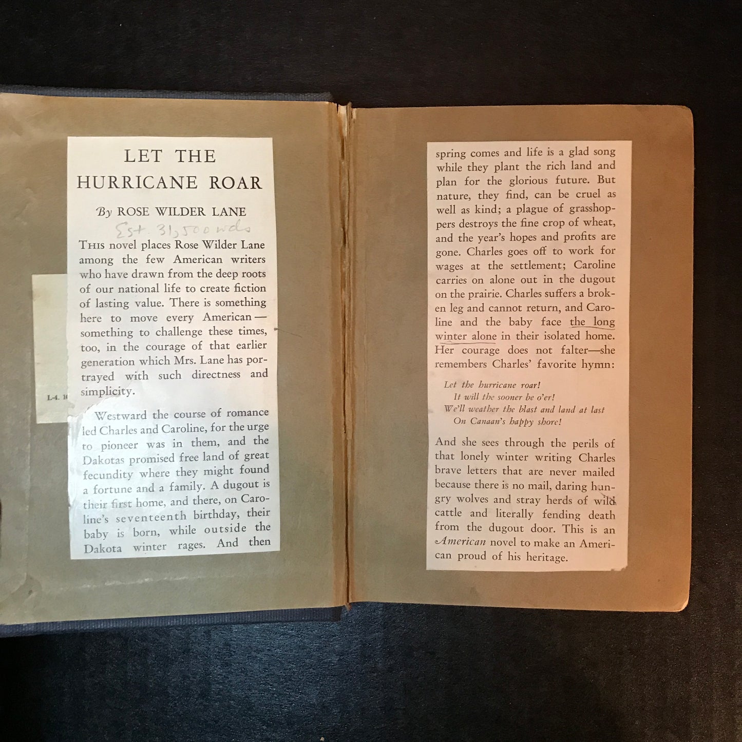 Let The Hurricane Roar - Rose Wilder Lane - Ex-Library - 1934