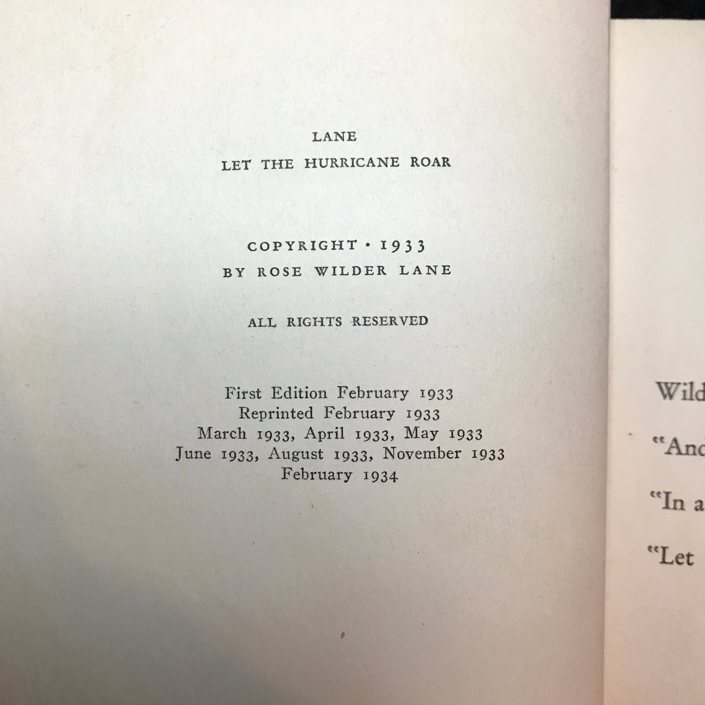 Let The Hurricane Roar - Rose Wilder Lane - Ex-Library - 1934