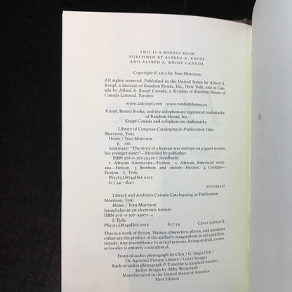Home - Toni Morrison - Signed - 2012