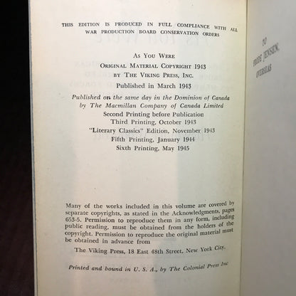 As You Were (American Prose & Poetry) - Edited by Alexander Woollcott - 1945