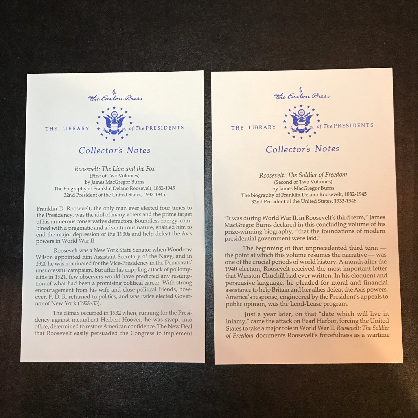 Roosevelt: The Lion and the Fox/The Soldier of Freedom - James MacGregor Burns - 2 Volumes - Easton Press - 2002