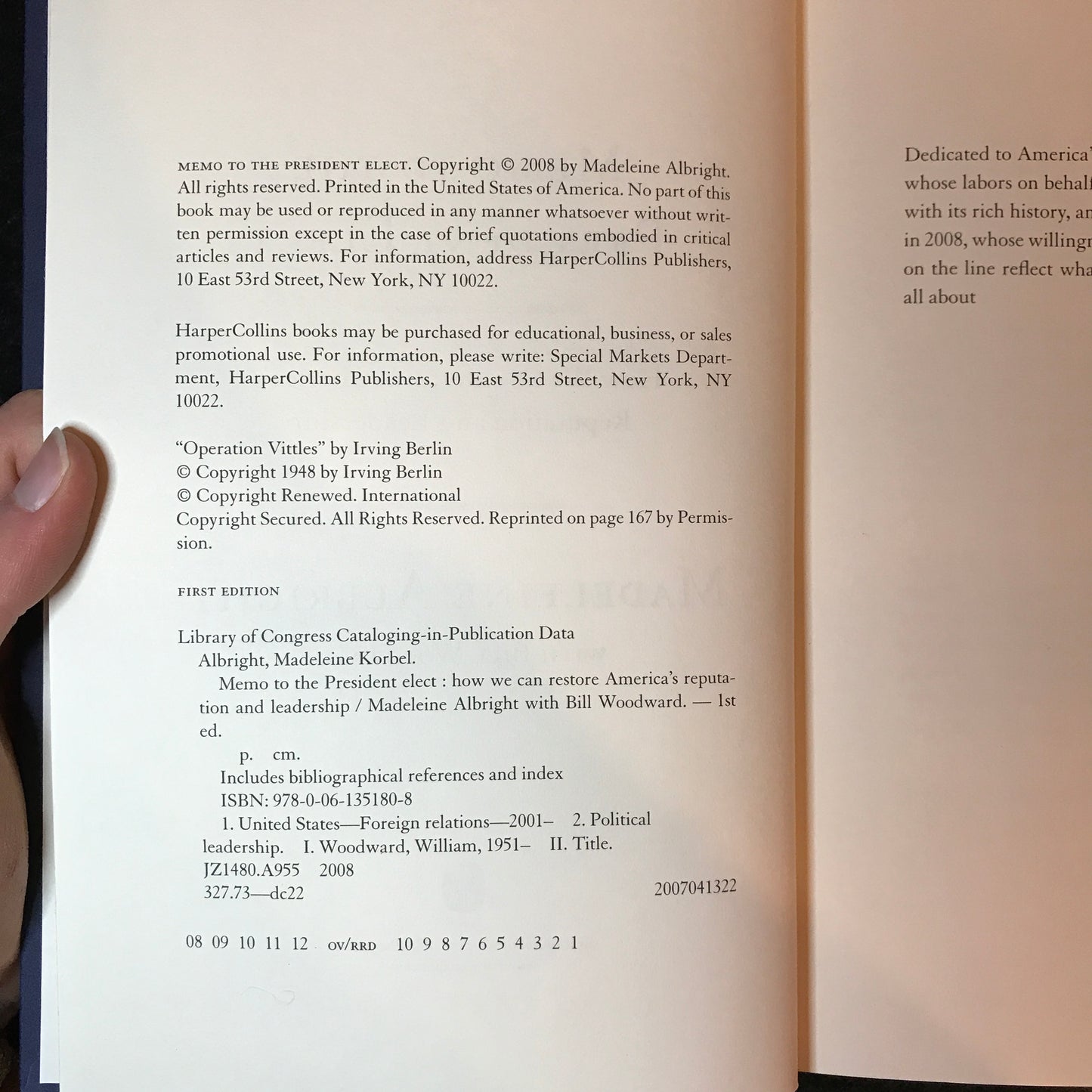 Memo to the President Elect - Madeleine Albright - Signed - 1st Edition - 2008