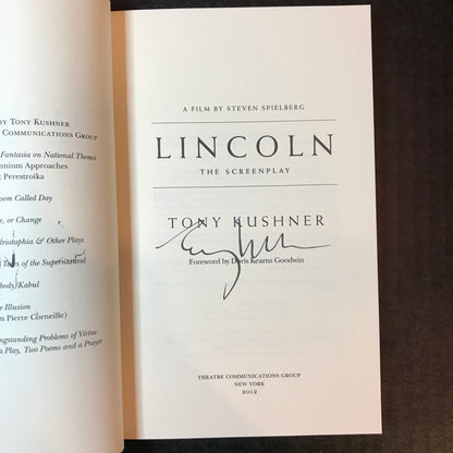 Lincoln: The Screenplay - Tony Kushner - Signed - 2012