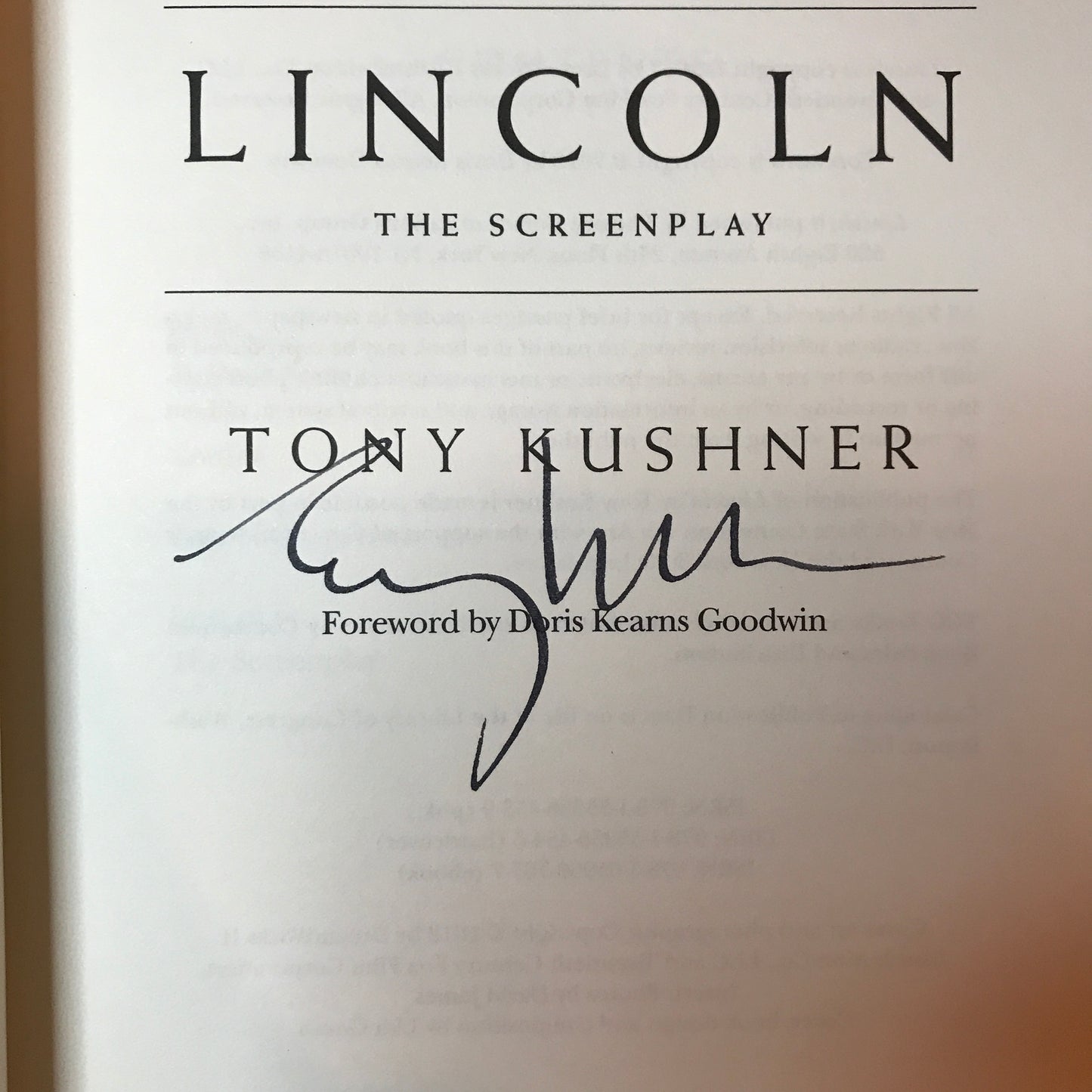 Lincoln: The Screenplay - Tony Kushner - Signed - 2012