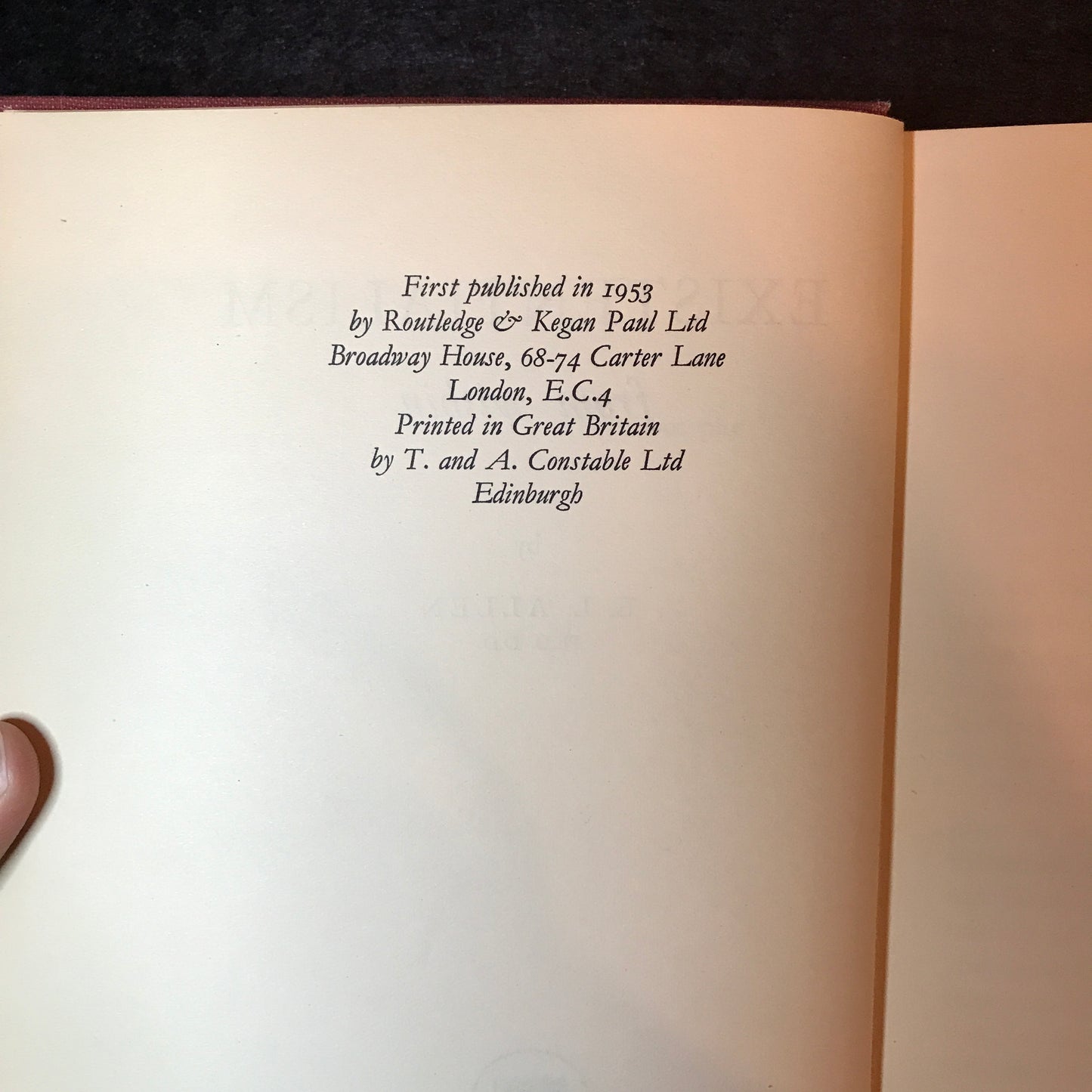 Existentialism from Within - E. L. Allen - 1st Edition - 1953