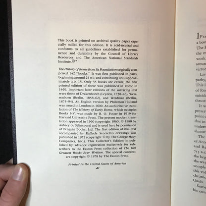 LIVY: The History of Early Rome - Titus Livius - Easton Press - 1978