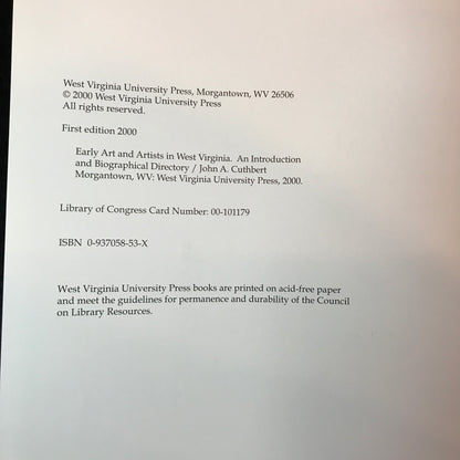 Early Art and Artists in West Virginia - John A. Cuthbert - Signed - 2000