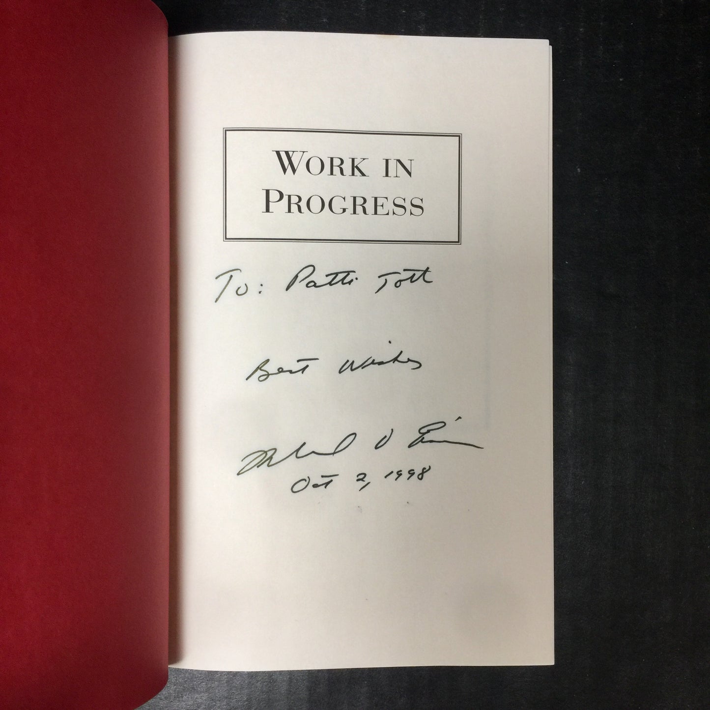 Work In Progress - Michael Eisner - Signed - First Edition - 1998