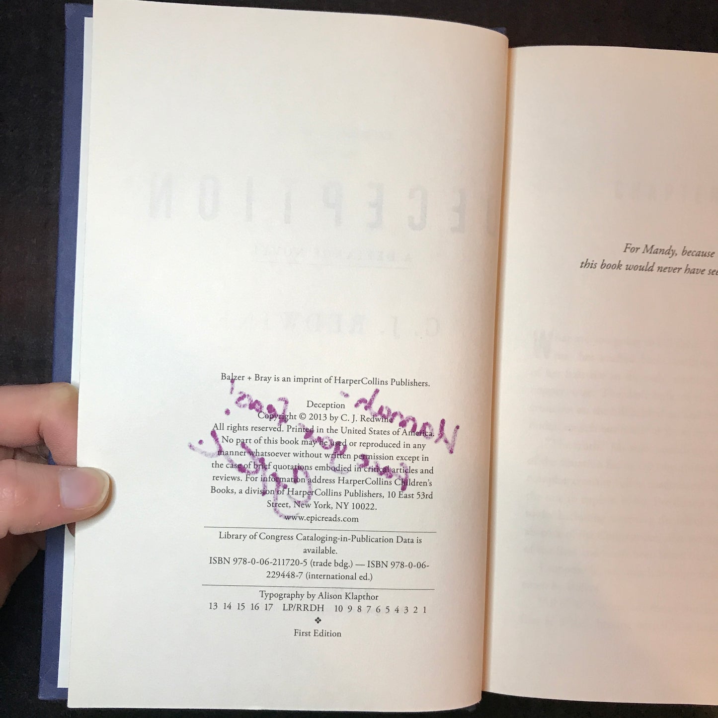 Deception - C. J. Redwine - Signed - 1st Edition - 2013