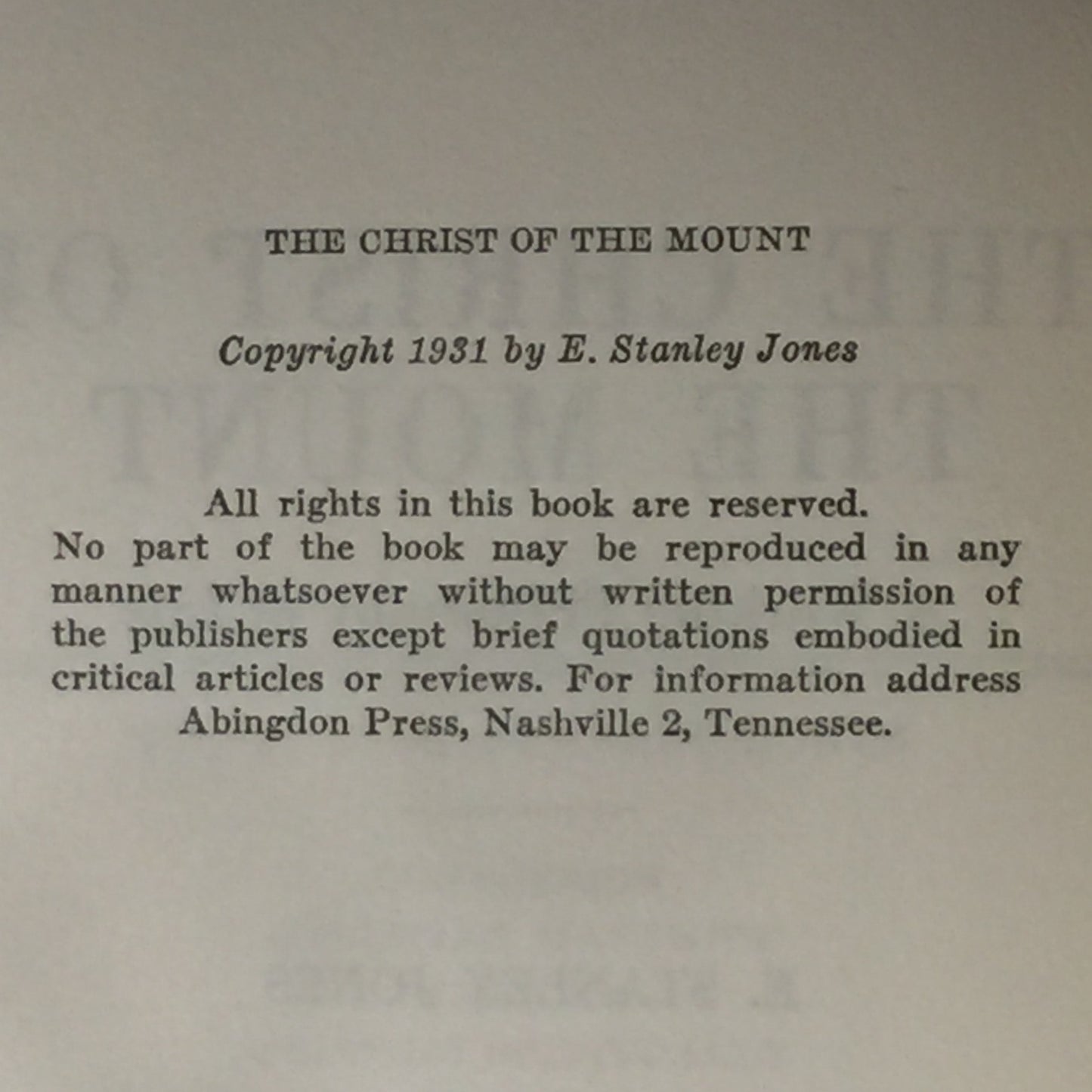 The Christ of the Mount - E. Stanley Jones - Signed - 1931