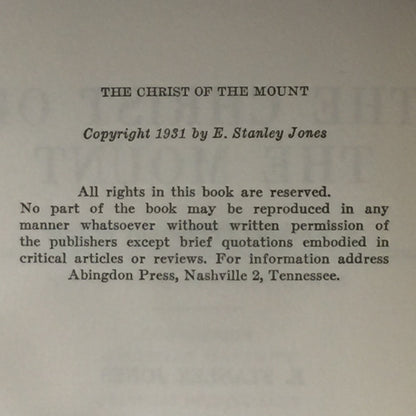 The Christ of the Mount - E. Stanley Jones - Signed - 1931