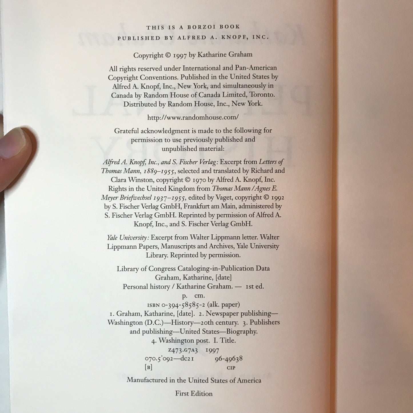 Personal History - Katharine Graham - Signed - 1st Edition - 1997
