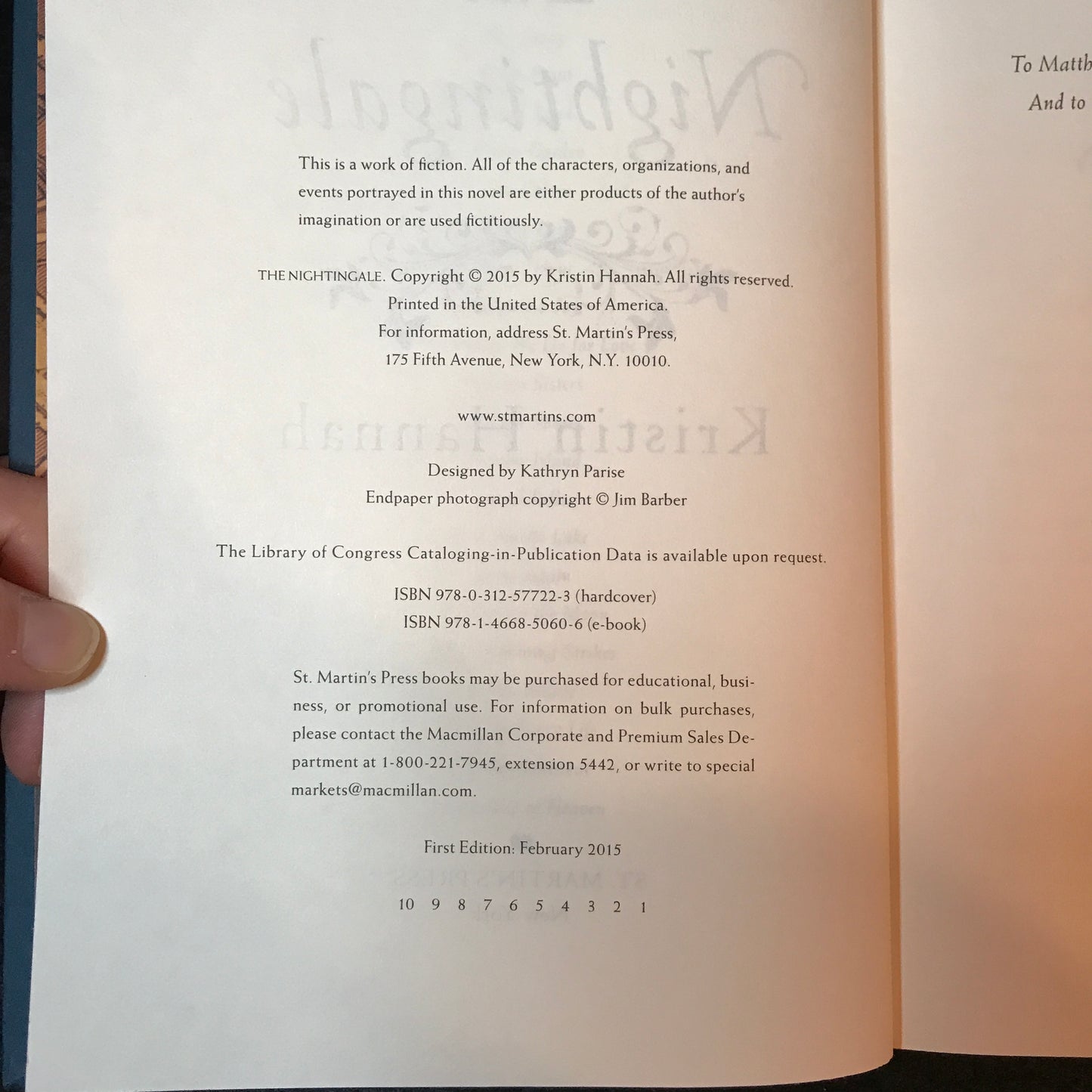 The Nightingale - Kristin Hannah - Signed - 1st Edition - 2015