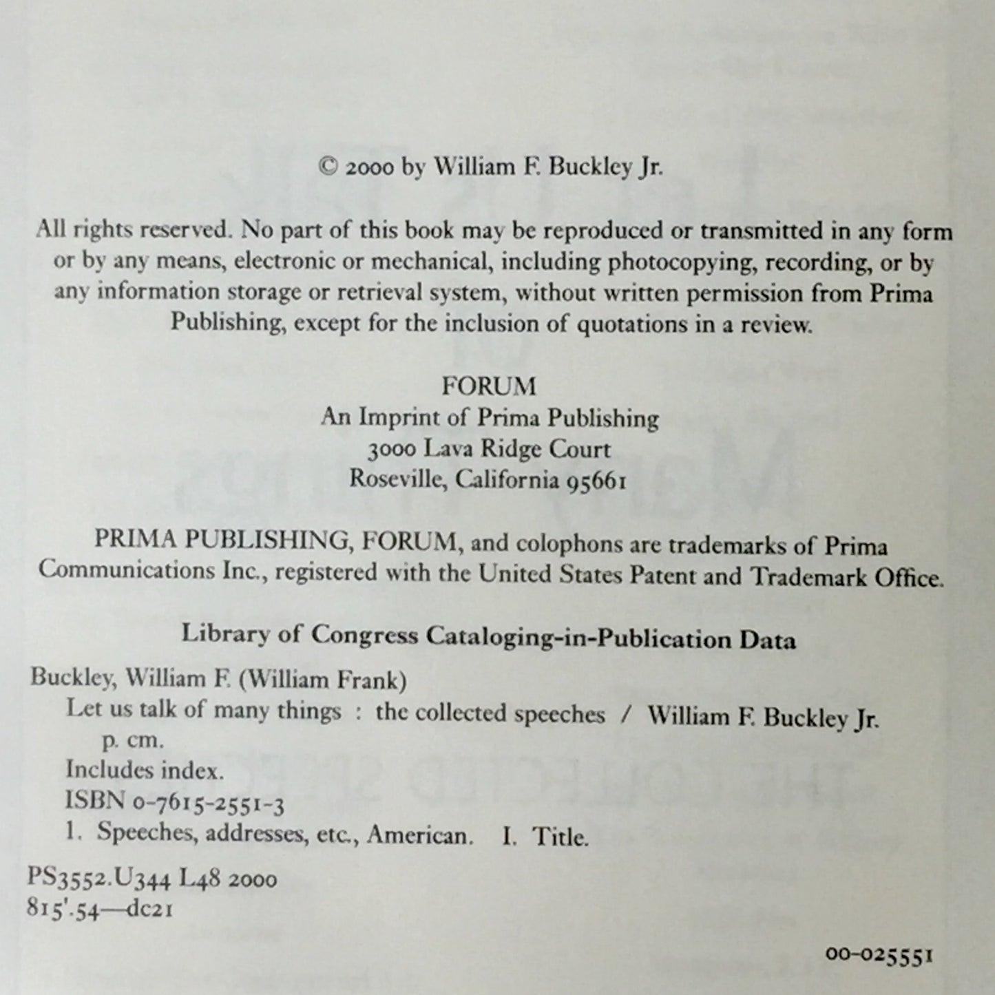 Let Us Talk Of Many Things - William F. Buckley Jr. - Signed - 2000