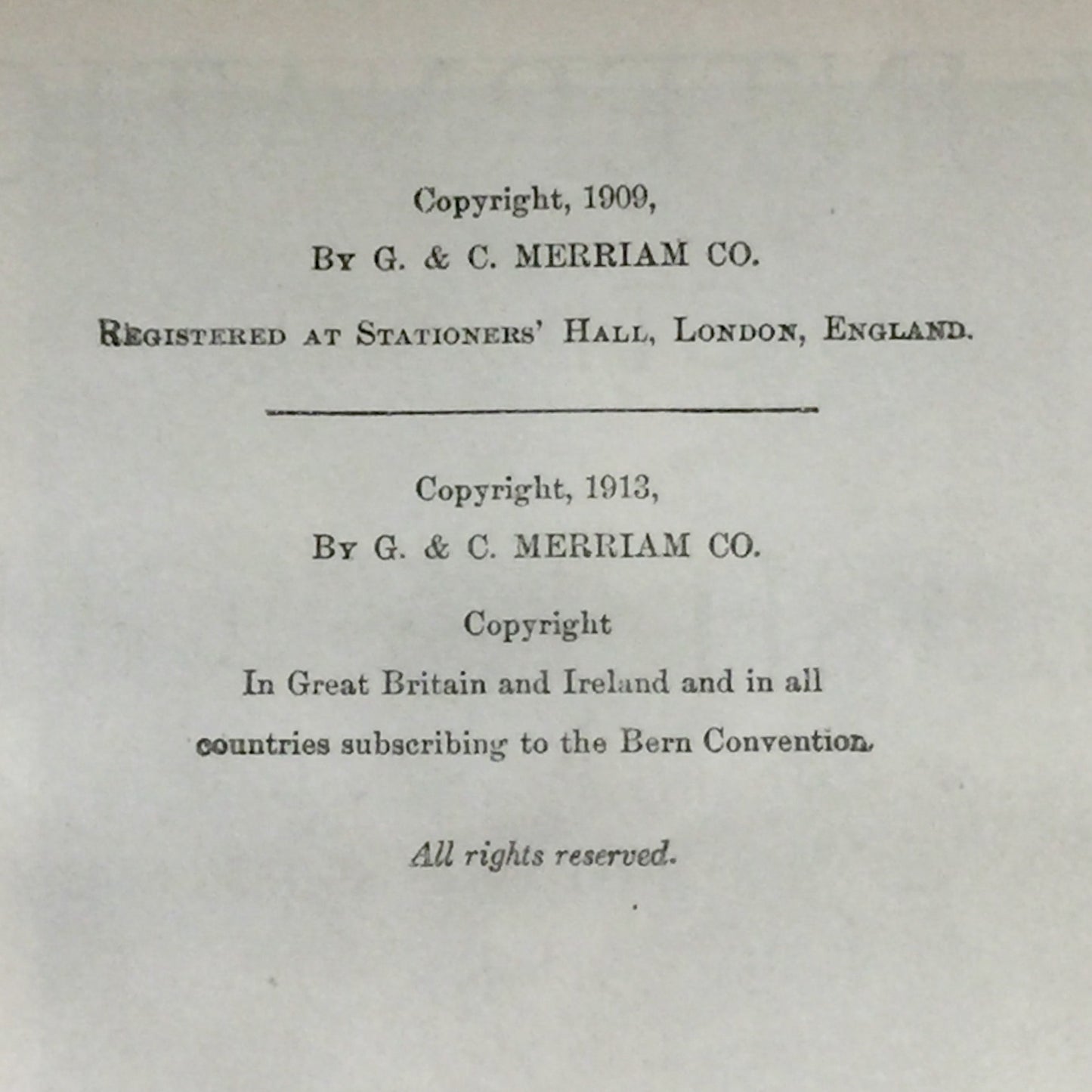 Webster's New International Dictionary - G. & C. Merriam Company - Table of Contents Page Ripped- 1918