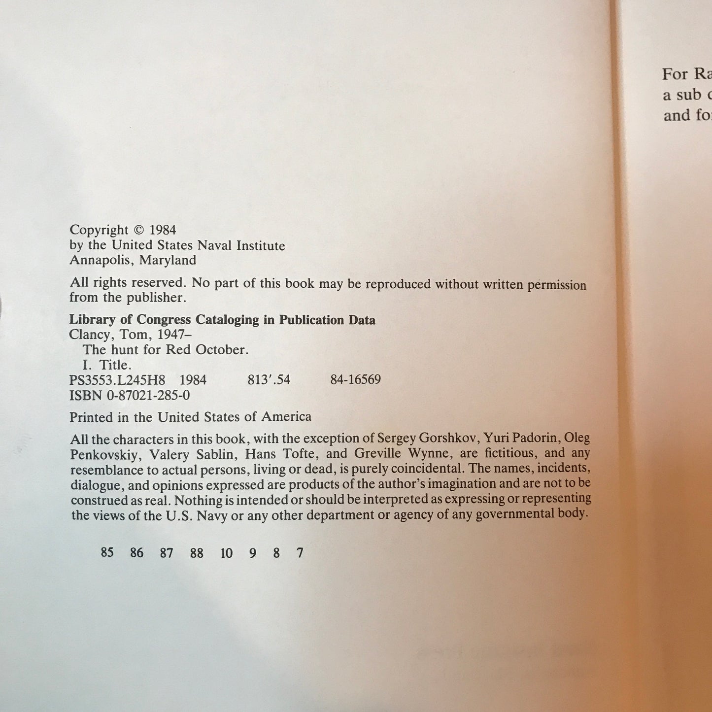 The Hunt for Red October - Tom Clancy - Signed - 1984