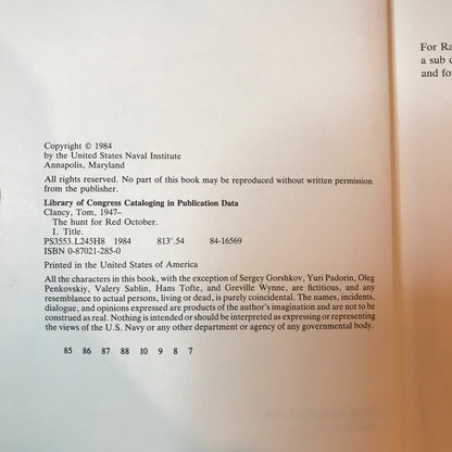 The Hunt for Red October - Tom Clancy - Signed - 1984