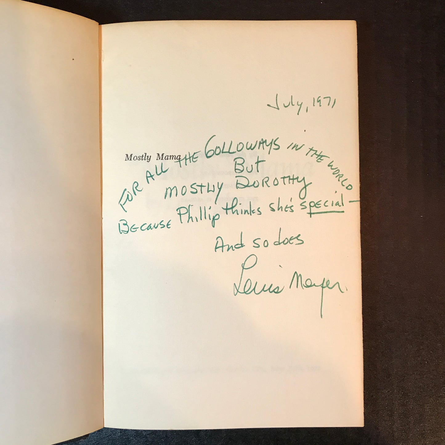 Mostly Mama - Lewis Meyer - Signed - 1st Edition - 1971
