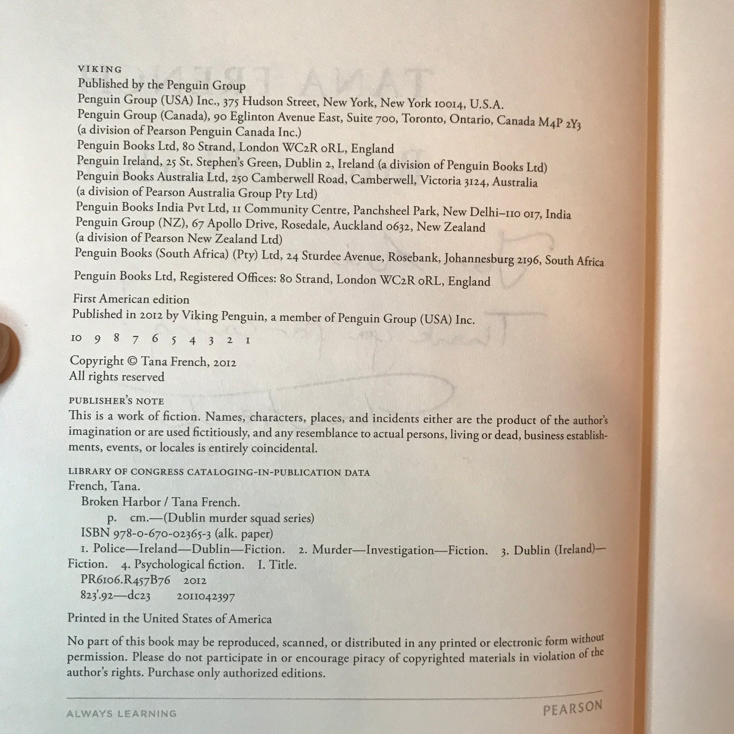 Broken Harbor - Tana French - Signed - 1st Edition - 2012