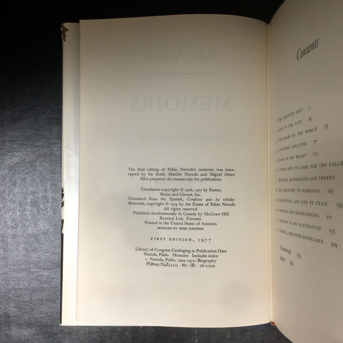 Memoirs - Pablo Neruda - First Edition - 1977