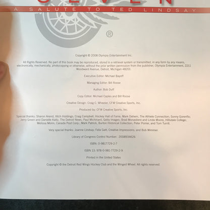 Seven: A Salute to Ted Lindsay - Detroit Red Wings Hockey Club - Signed - 2008