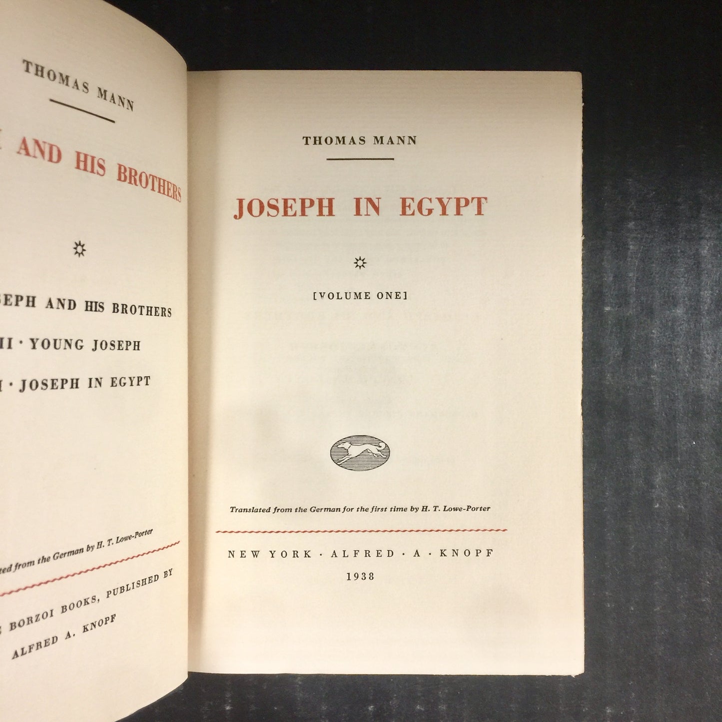 Joseph in Egypt - Thomas Mann - Two Volume Set - Sixth Printing - 1938