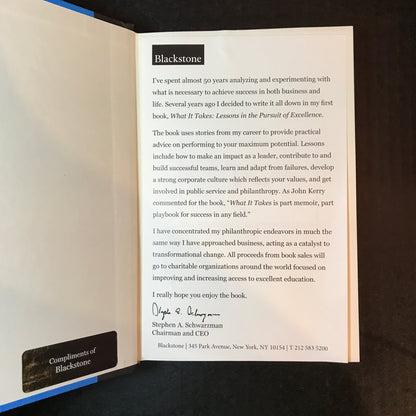 What it Takes - Stephen A. Schwarzman - Signed - 1st Edition - 2019