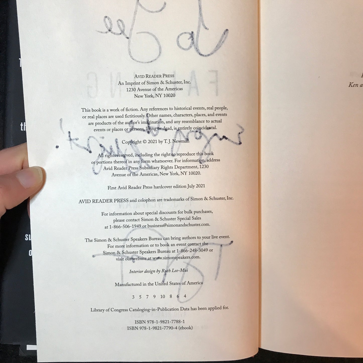 Falling - T. J. Newman - Signed - 3rd Print - 2021