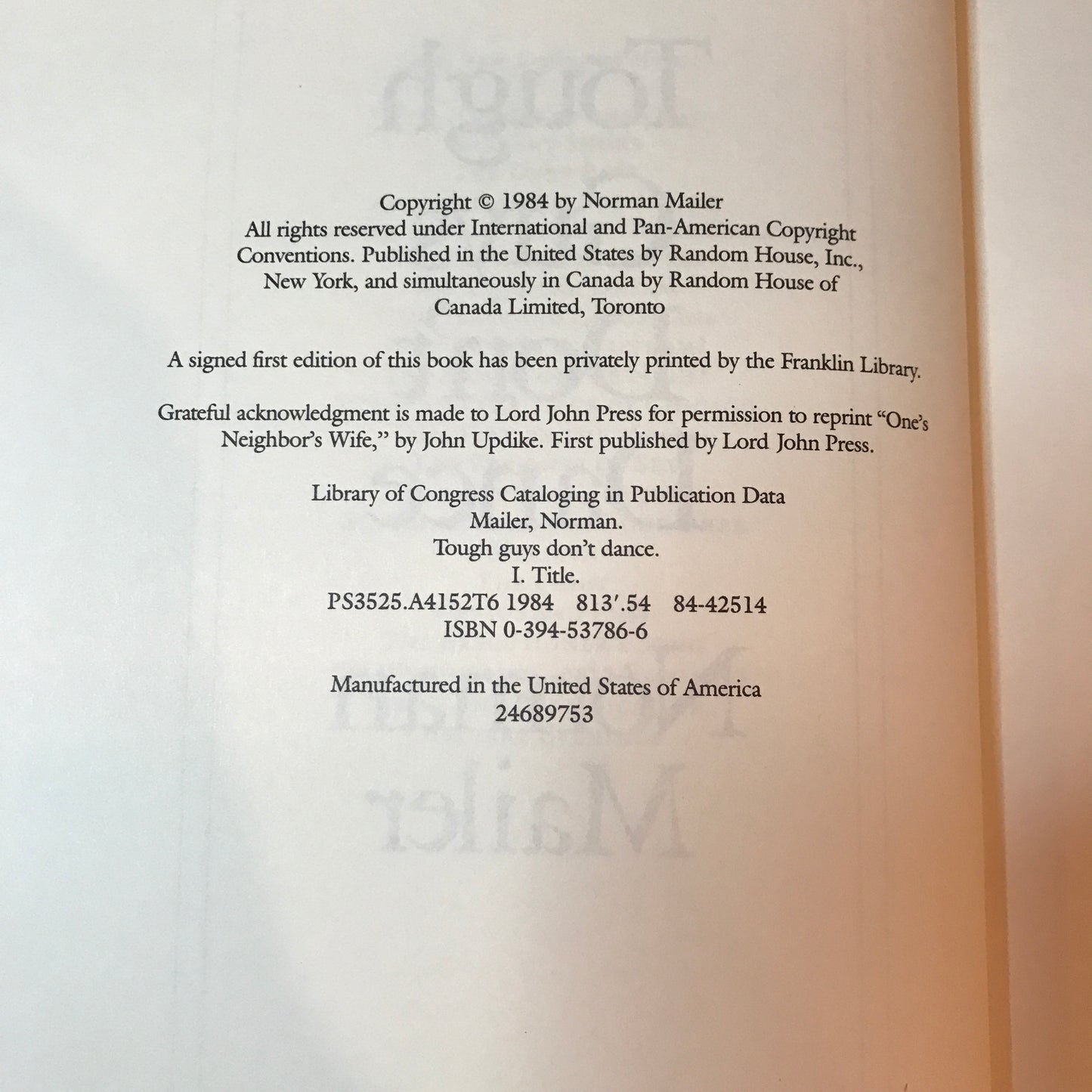 Tough Guys Don't Dance - Norman Mailer - 1st Edition - 1984