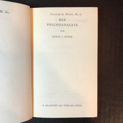 Psychoanalysis - Ernst von Aster - In German - 1949