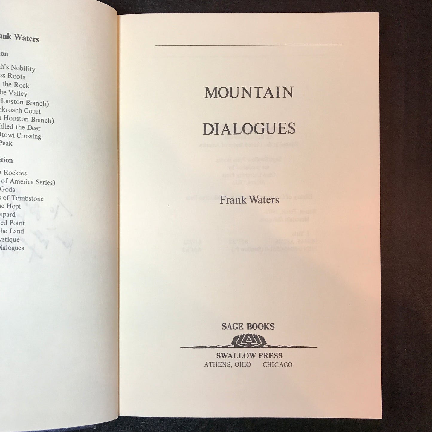 Mountain Dialogues - Frank Waters - Signed - 1981