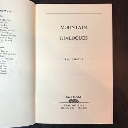 Mountain Dialogues - Frank Waters - Signed - 1981
