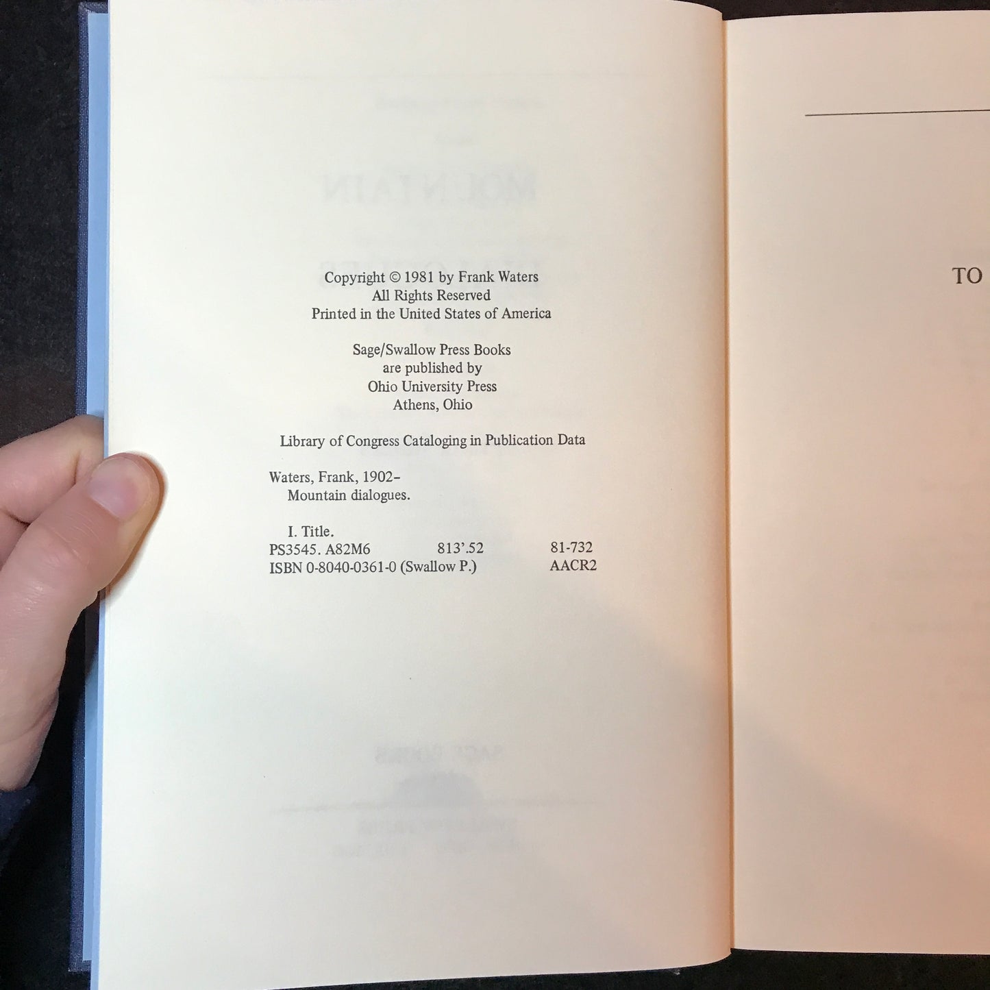 Mountain Dialogues - Frank Waters - Signed - 1981