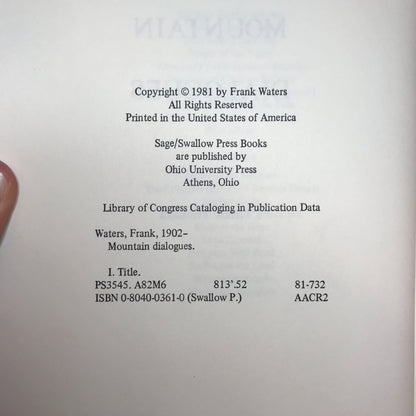 Mountain Dialogues - Frank Waters - Signed - 1981